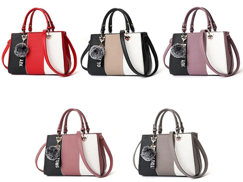Women Hairball Ornaments Totes Patchwork Handbag Party Purse Ladies Messenger Crossbody Shoulder Bags Women Handbags - Image 5