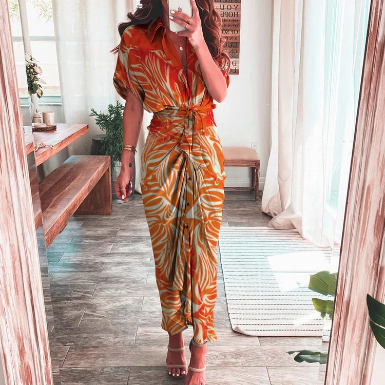 Women's Temperament Fashion Printing Short Skirt Shirt Dress - Image 3