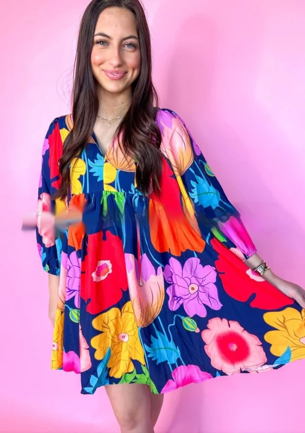 Casual Loose Flower Print High Waist Dress Women - Image 3
