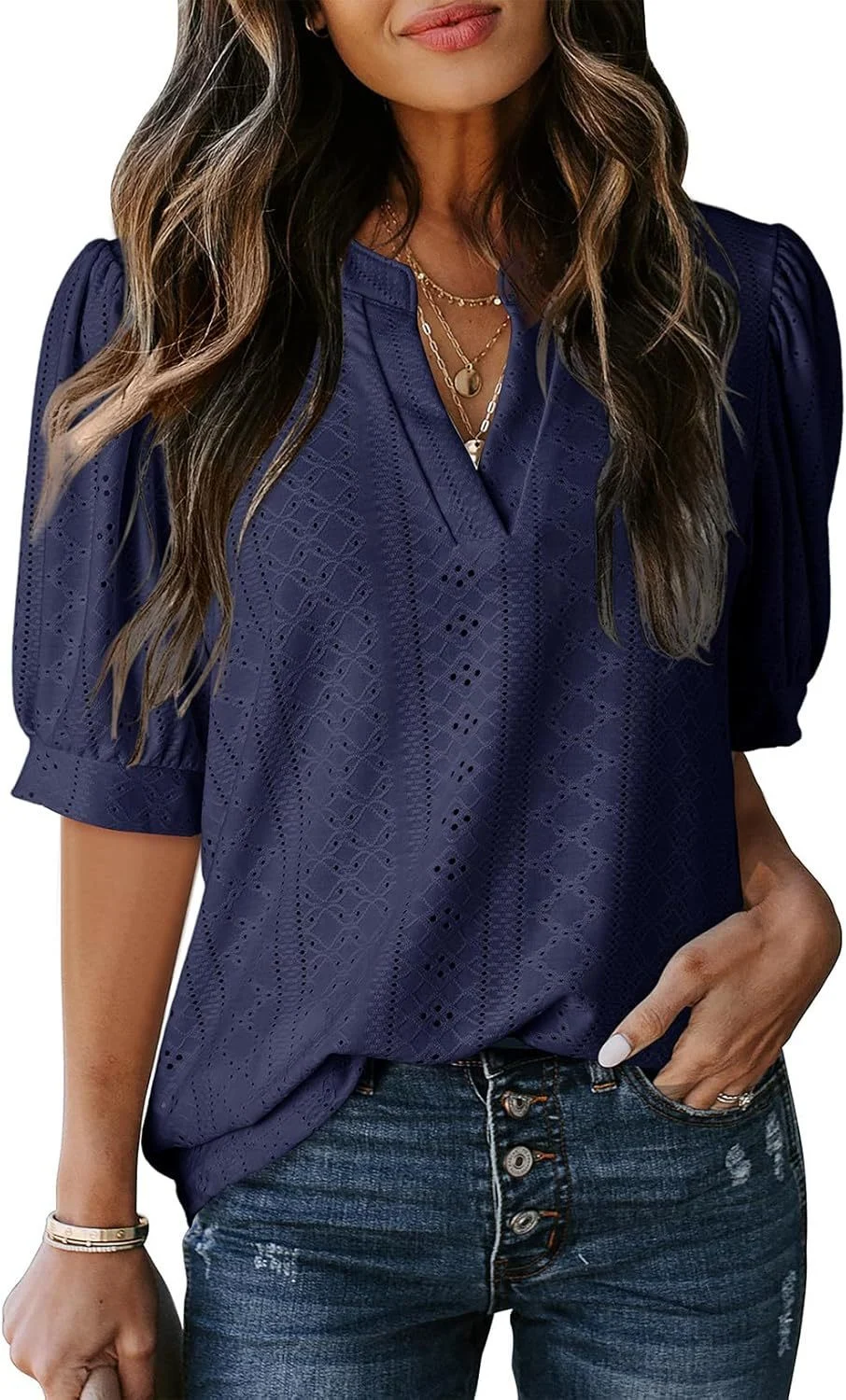 Women's Summer Business Casual Blouse V-neck Short Sleeve Shirt - Image 3