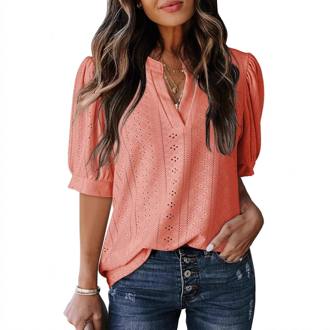 Women's Summer Business Casual Blouse V-neck Short Sleeve Shirt - Image 8