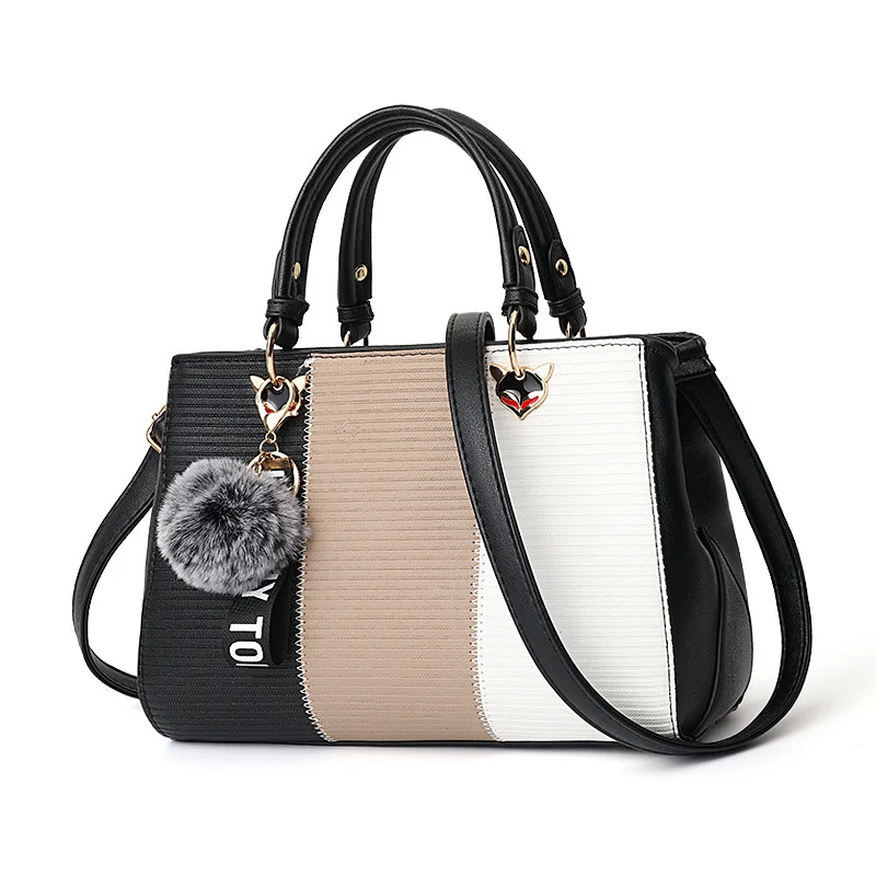 Women Hairball Ornaments Totes Patchwork Handbag Party Purse Ladies Messenger Crossbody Shoulder Bags Women Handbags - Image 9