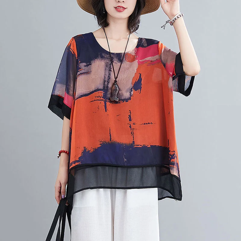 Loose Fashion Suit Mother's Chiffon Shirt Cropped Wide-legged Culottes Two-piece Set - Image 6