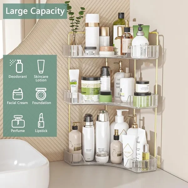Corner Bathroom Counter Storage Rack 3-tier Bathroom Countertop Storage Rack Cosmetic Storage Rack Dressing Table Perfume Tray - Image 5