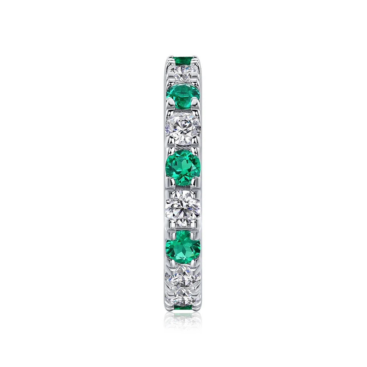 2.4g S925 Silver Platinum Plated Alternating Eternity Ring Green & White Gemstone Full Band, Stackable Dainty Promise Ring For Women, Jewelry Gift Box Set - Image 4