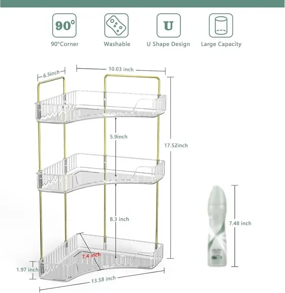 Corner Bathroom Counter Storage Rack 3-tier Bathroom Countertop Storage Rack Cosmetic Storage Rack Dressing Table Perfume Tray - Image 2