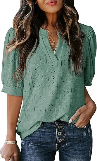 Women's Summer Business Casual Blouse V-neck Short Sleeve Shirt - Image 4
