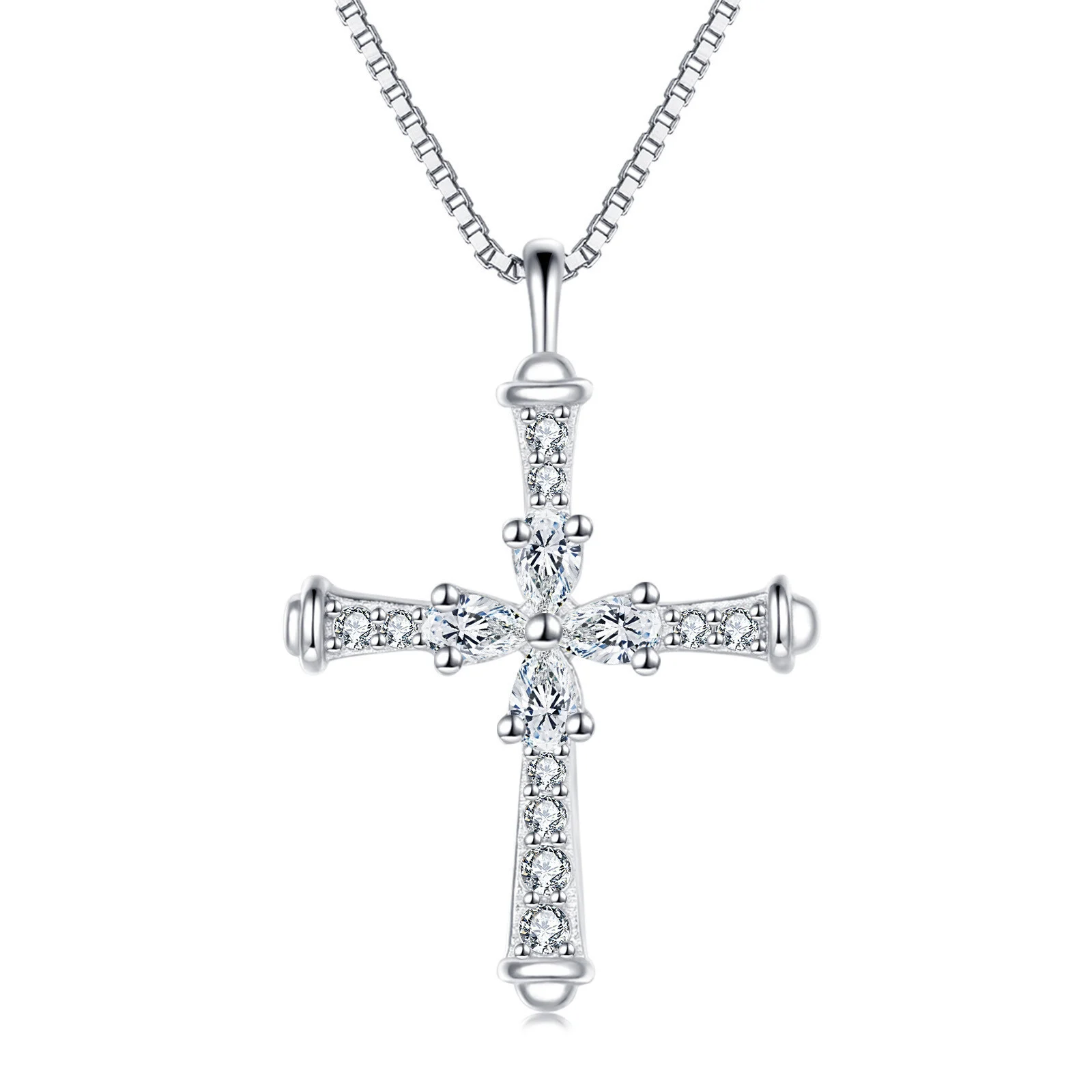 925 Sterling Silver Elegant Silver Cross Necklace With Sparkling Moissanite Accents - Timeless Christian Faith Symbol - Image 5