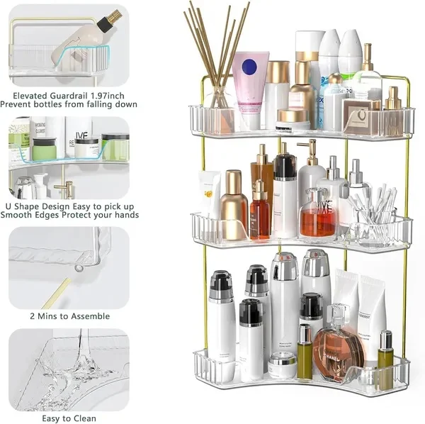 Corner Bathroom Counter Storage Rack 3-tier Bathroom Countertop Storage Rack Cosmetic Storage Rack Dressing Table Perfume Tray - Image 3