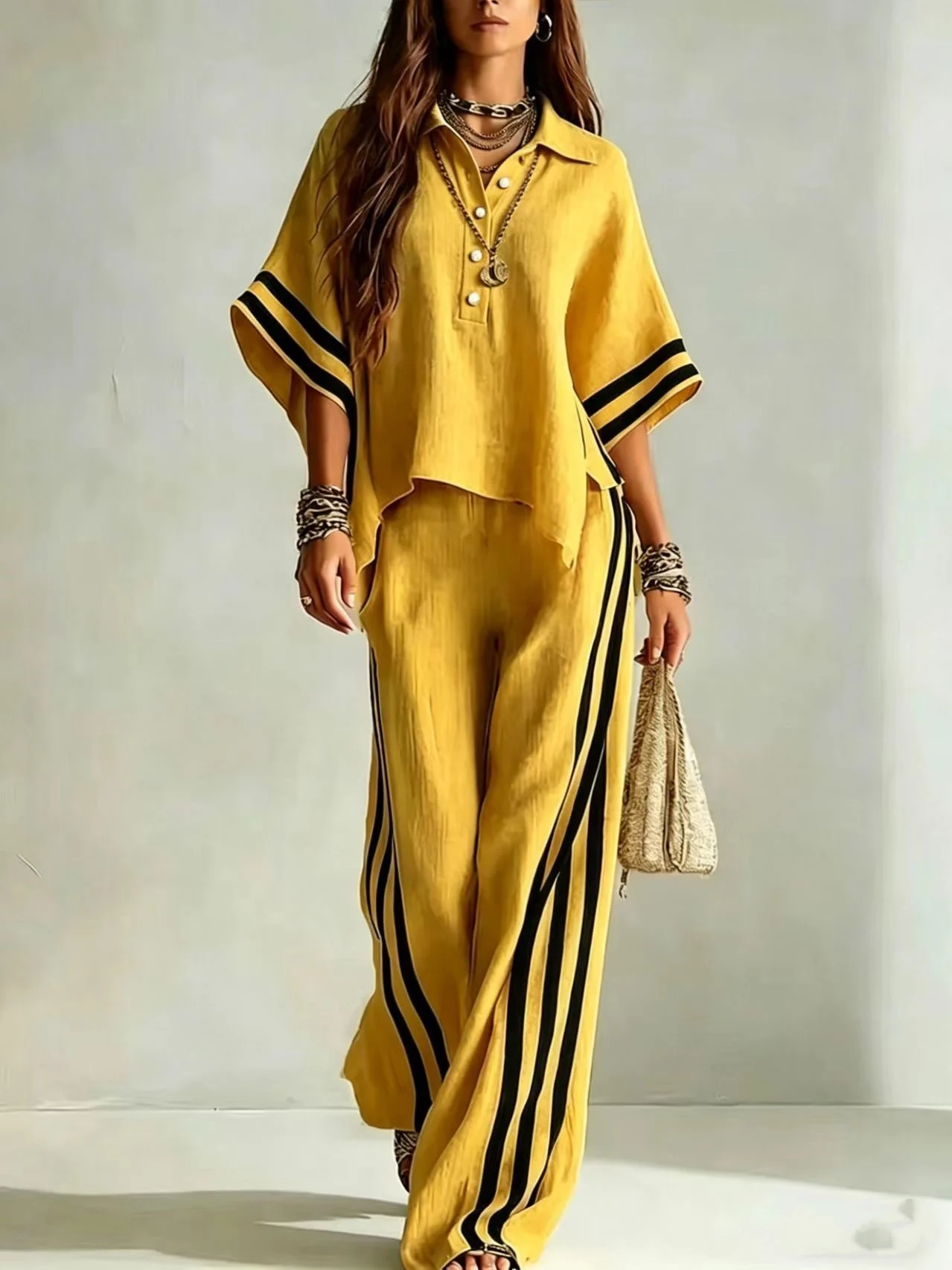 Womens Clothing Short-Sleeve Shirt And Loose Pants Two-Piece Set - Image 5