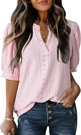 Women's Summer Business Casual Blouse V-neck Short Sleeve Shirt - Image 9