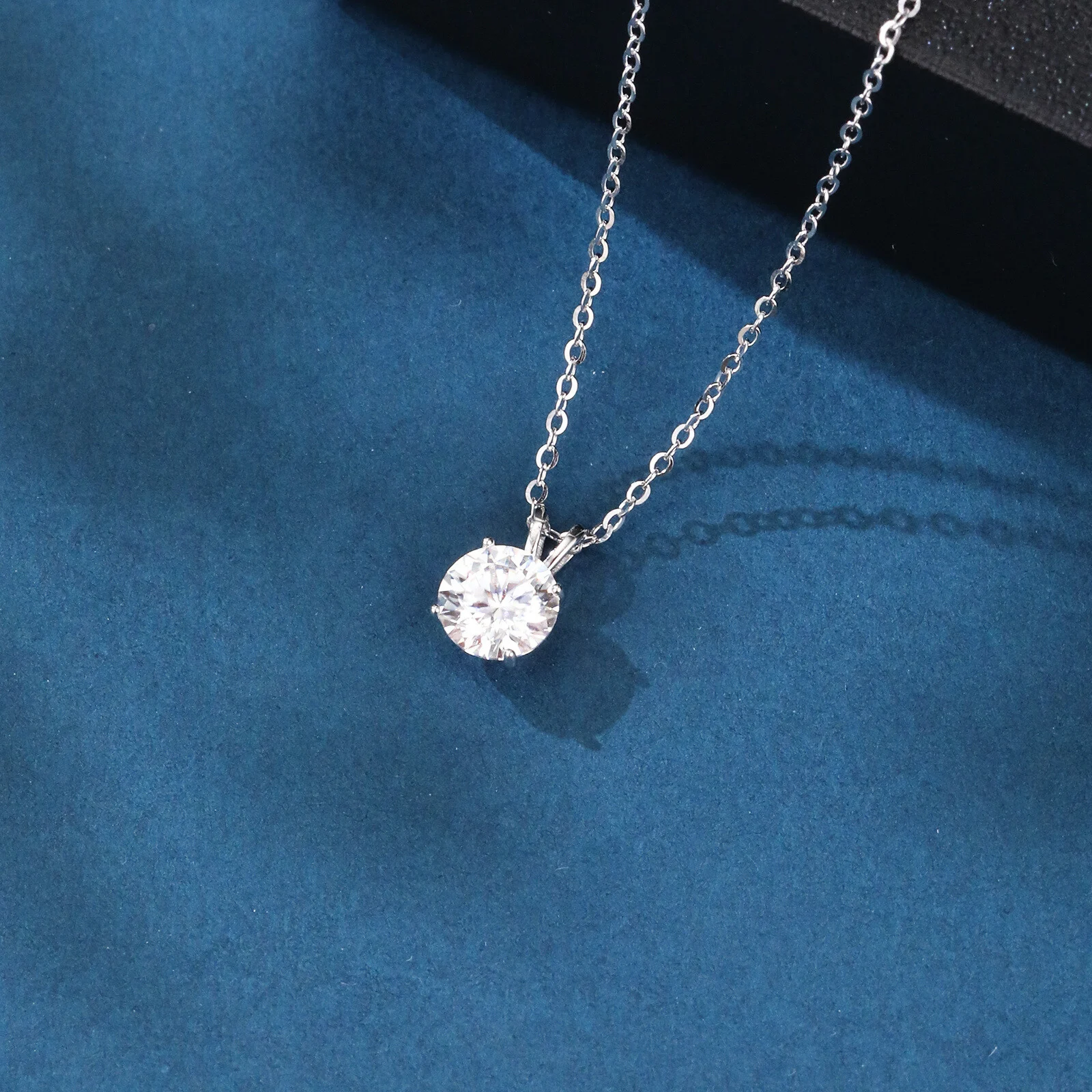 925 Sterling Silver Elegant Solitaire Moissanite Pendant Necklace In Plated with White Gold - Image 5