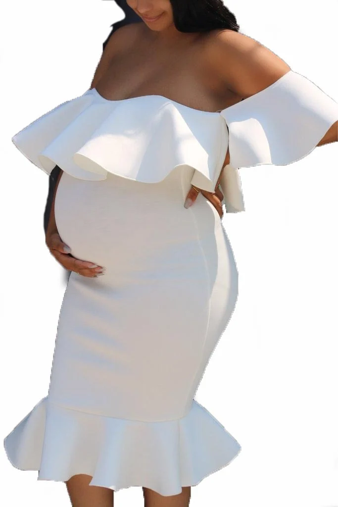Women Elastic Pregnant Women Ruffles Dress - Image 6
