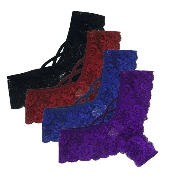 4 Pack Women Sexy Lace Underwear Lingerie Panties G-String Brief Thong Plus Size - Image 5