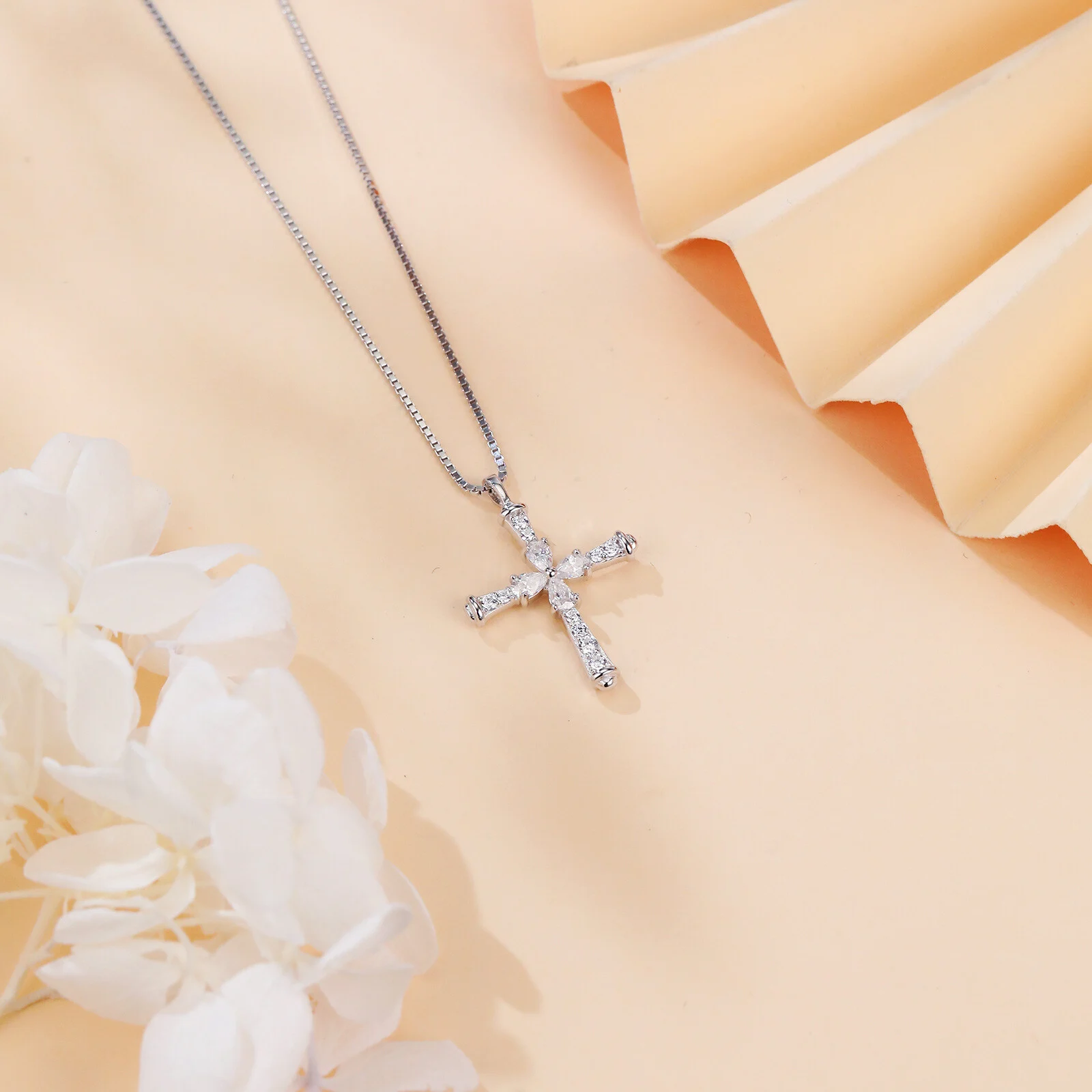 925 Sterling Silver Elegant Silver Cross Necklace With Sparkling Moissanite Accents - Timeless Christian Faith Symbol - Image 3
