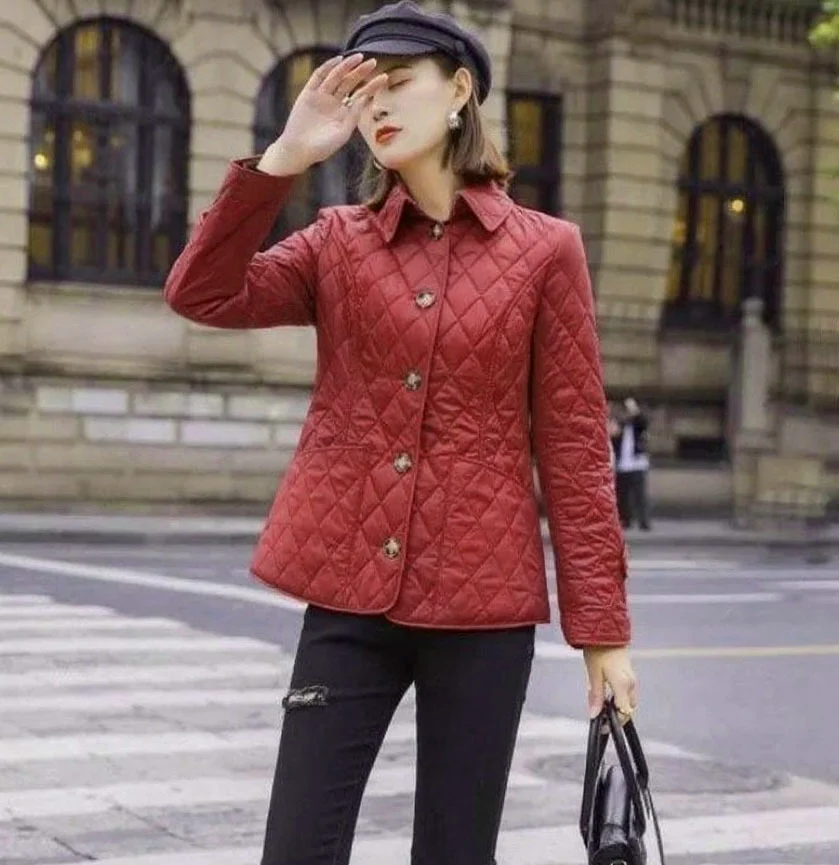 Women's Slim-Fit Diamond-Quilted Cotton Padded Jacket - Image 8