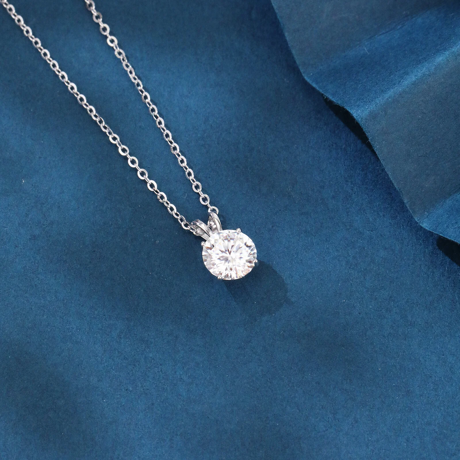 925 Sterling Silver Elegant Solitaire Moissanite Pendant Necklace In Plated with White Gold - Image 3