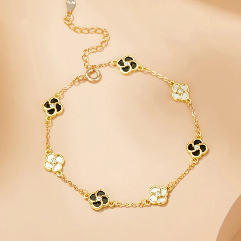 Lucky Four-Leaf Clover 925 Sterling Silver Bracelet For Women