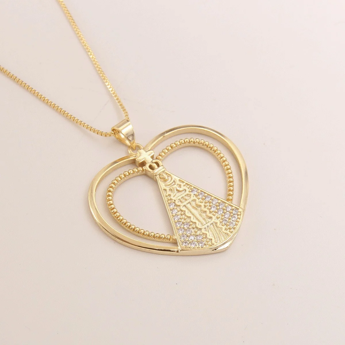 Trendy Women Religious Necklace, 18K Gold Plated Madonna Cross Zircon Charm