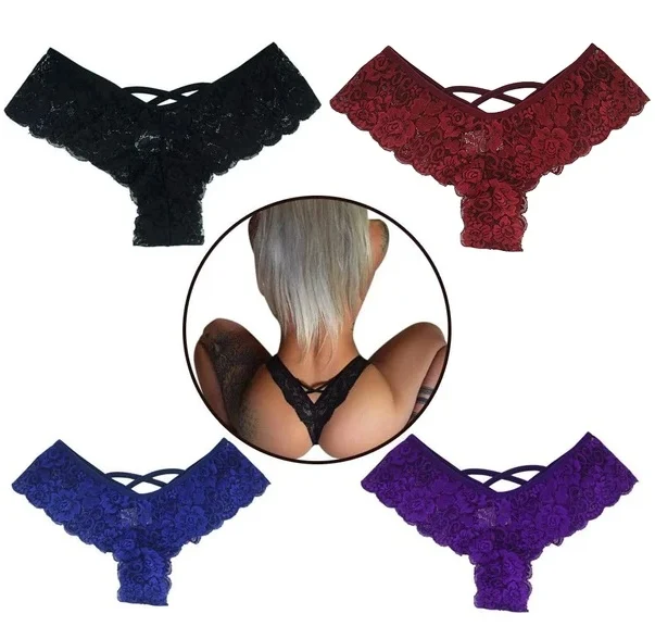 4 Pack Women Sexy Lace Underwear Lingerie Panties G-String Brief Thong Plus Size - Image 3