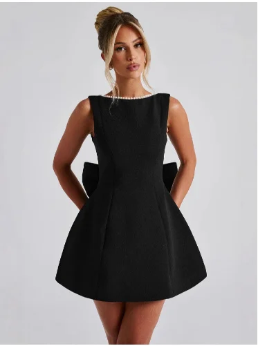 Fashion Big-Bowed Pearls Backless Dress Summer Slim Sleeveless A-line Dresses For Party Evening Women's Clothing - Image 4