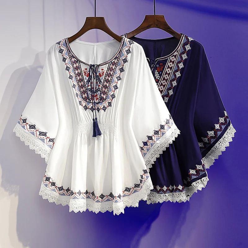 Women's Summer Loose Waist-controlled Top Vintage Printed Chiffon Shirt