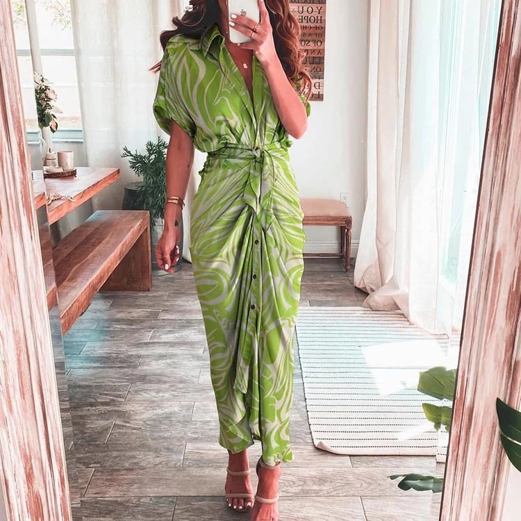 Women's Temperament Fashion Printing Short Skirt Shirt Dress - Image 4