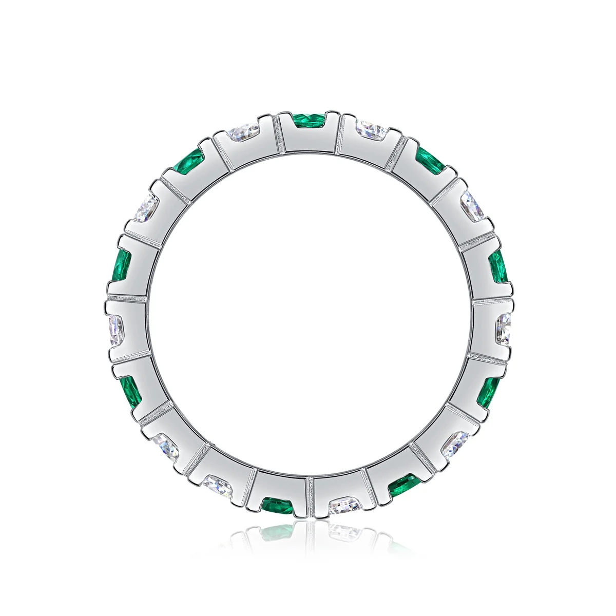 2.4g S925 Silver Platinum Plated Alternating Eternity Ring Green & White Gemstone Full Band, Stackable Dainty Promise Ring For Women, Jewelry Gift Box Set - Image 6