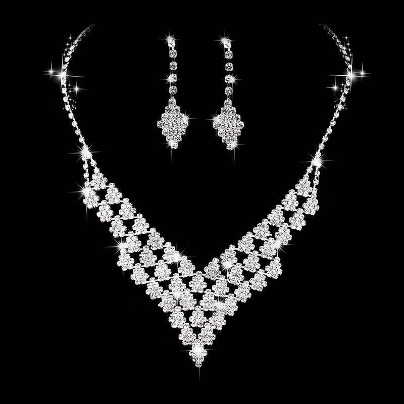 Diamond-shaped Jewelry Necklace Bracelet Earrings For Women - Image 6