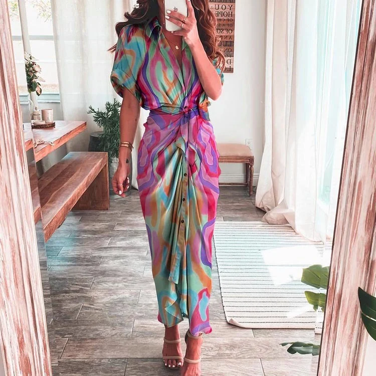 Women's Temperament Fashion Printing Short Skirt Shirt Dress - Image 5