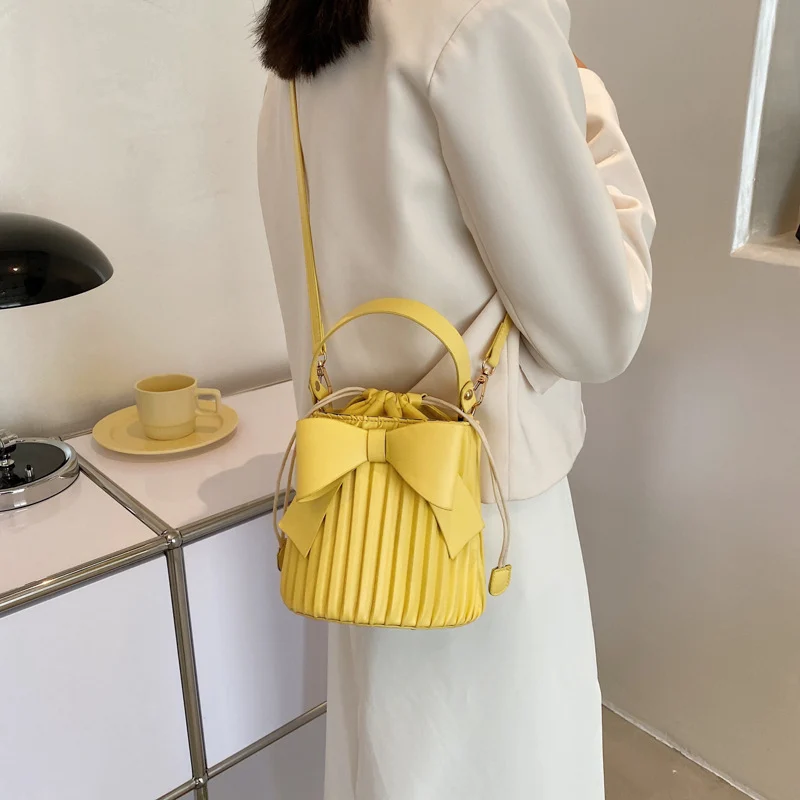 Bowknot Bucket Simple One Shoulder Handbag Fashion - Image 2