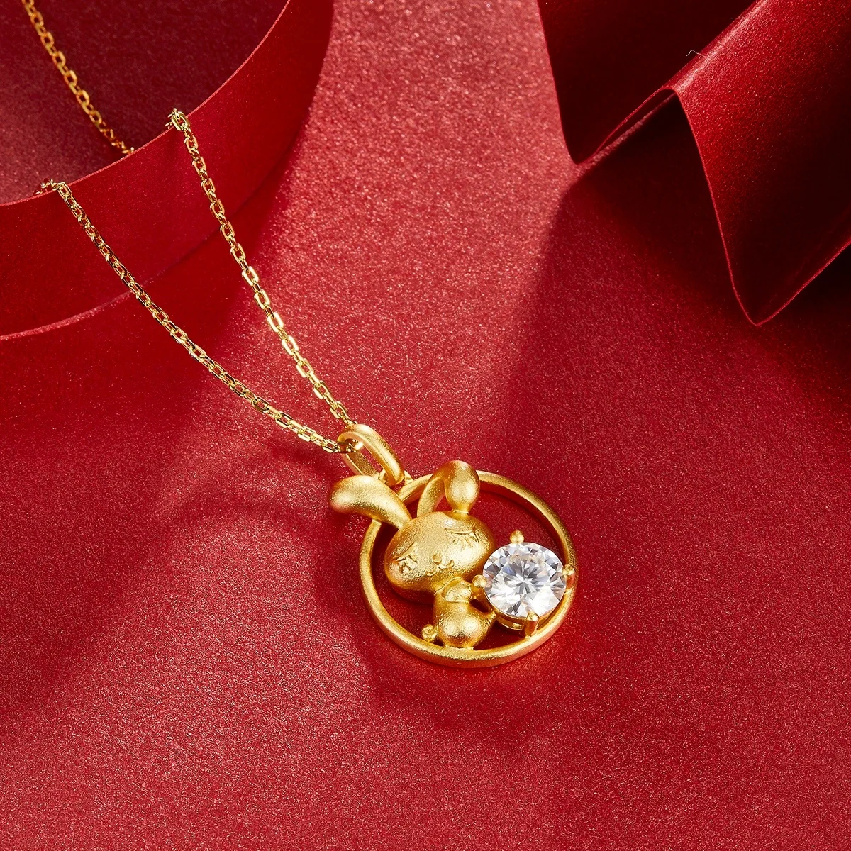 S925 Sterling Silver Gold Plated 1ct D Color VVS1 Moissanite Rabbit Necklace 4.8g Chinese Zodiac Benmingnian Gift GRA Certified Gift Box - Image 9