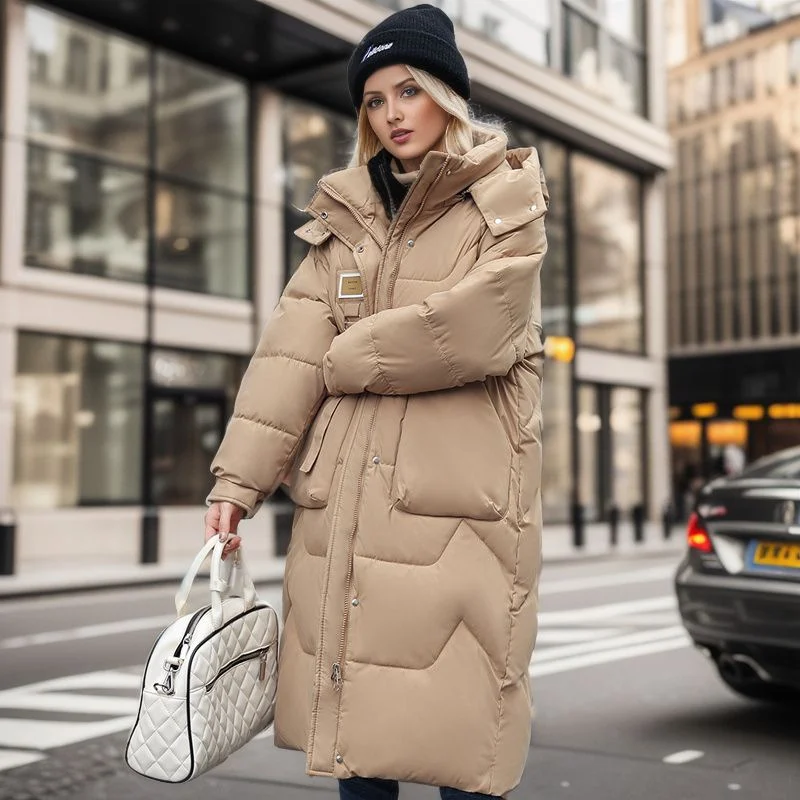 Detachable Hat Cotton Jacket Women's Mid Length Style - Image 3