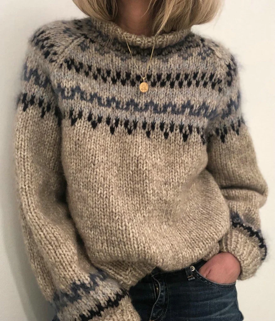Sweater Half High Neck Pullover Straight Print Unisex Sweater - Image 4