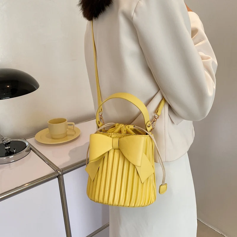Bowknot Bucket Simple One Shoulder Handbag Fashion - Image 5