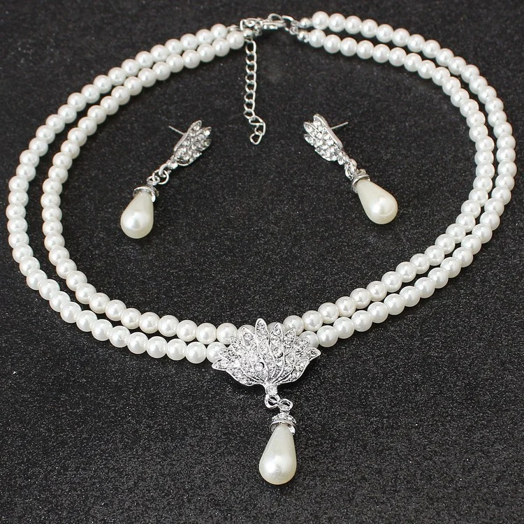 European And American Jewelry Bride Pearl Crystal With Short Collarbone Neck Necklace Set Earrings Korean Version Temperament - Image 3