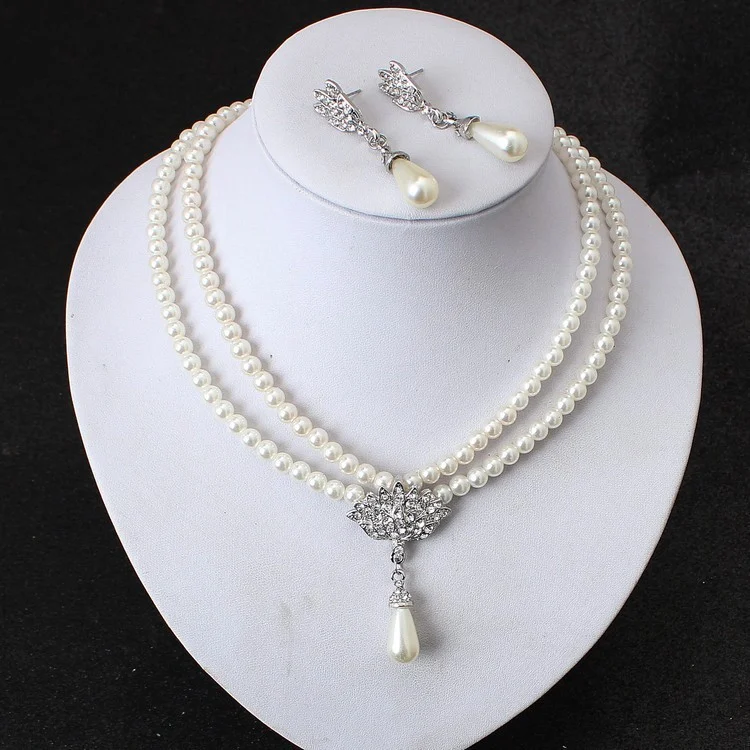 European And American Jewelry Bride Pearl Crystal With Short Collarbone Neck Necklace Set Earrings Korean Version Temperament - Image 4