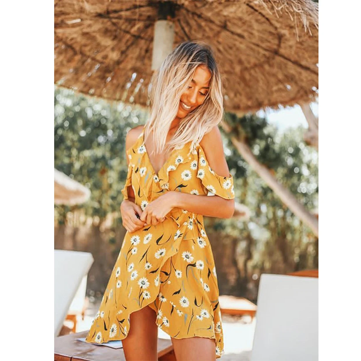 Ruffled Irregular Strap Dress - Image 3