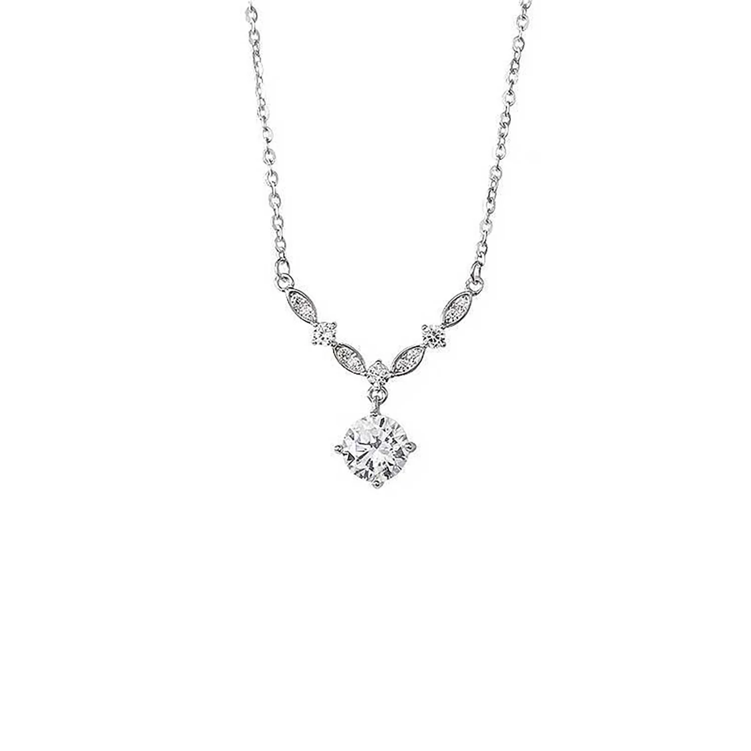 1pcs 999 Sterling Silver V-shaped Zircon Necklace, Dainty Luxury Style, Ideal For Anniversary & Birthday Gifts