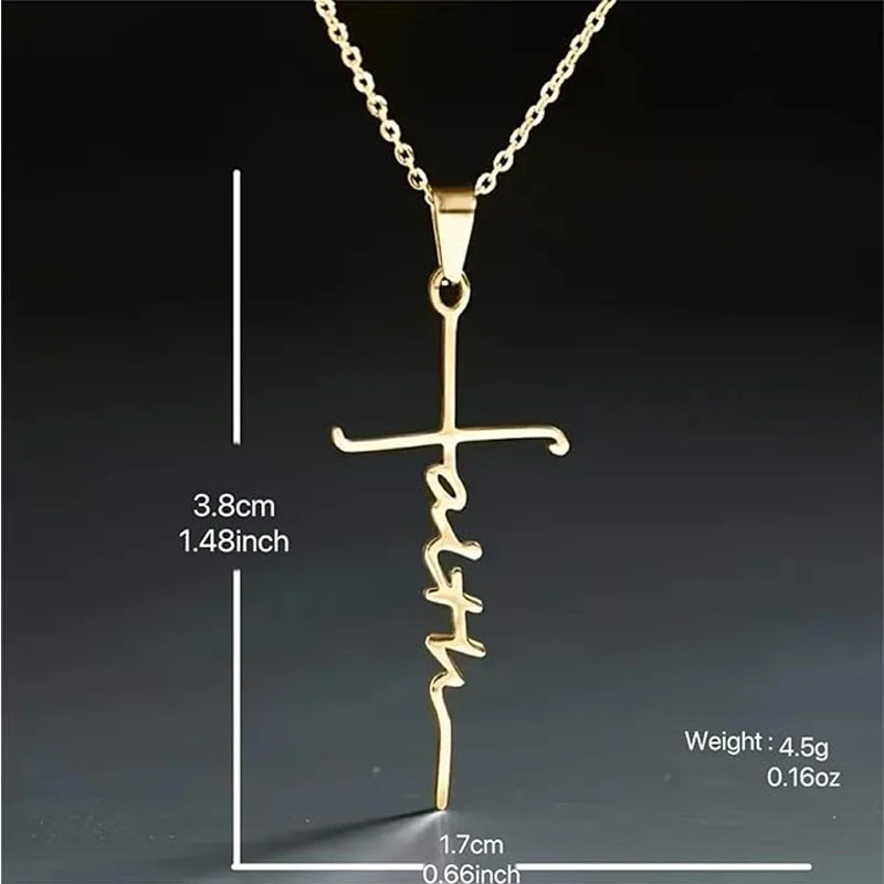 4PCS Faith Necklace For Women Christian Cross Faith Word Church Prayer Religious Pendant Necklace Christian Religious Jewelry Gift,2 Gold 2 Silver - Image 6