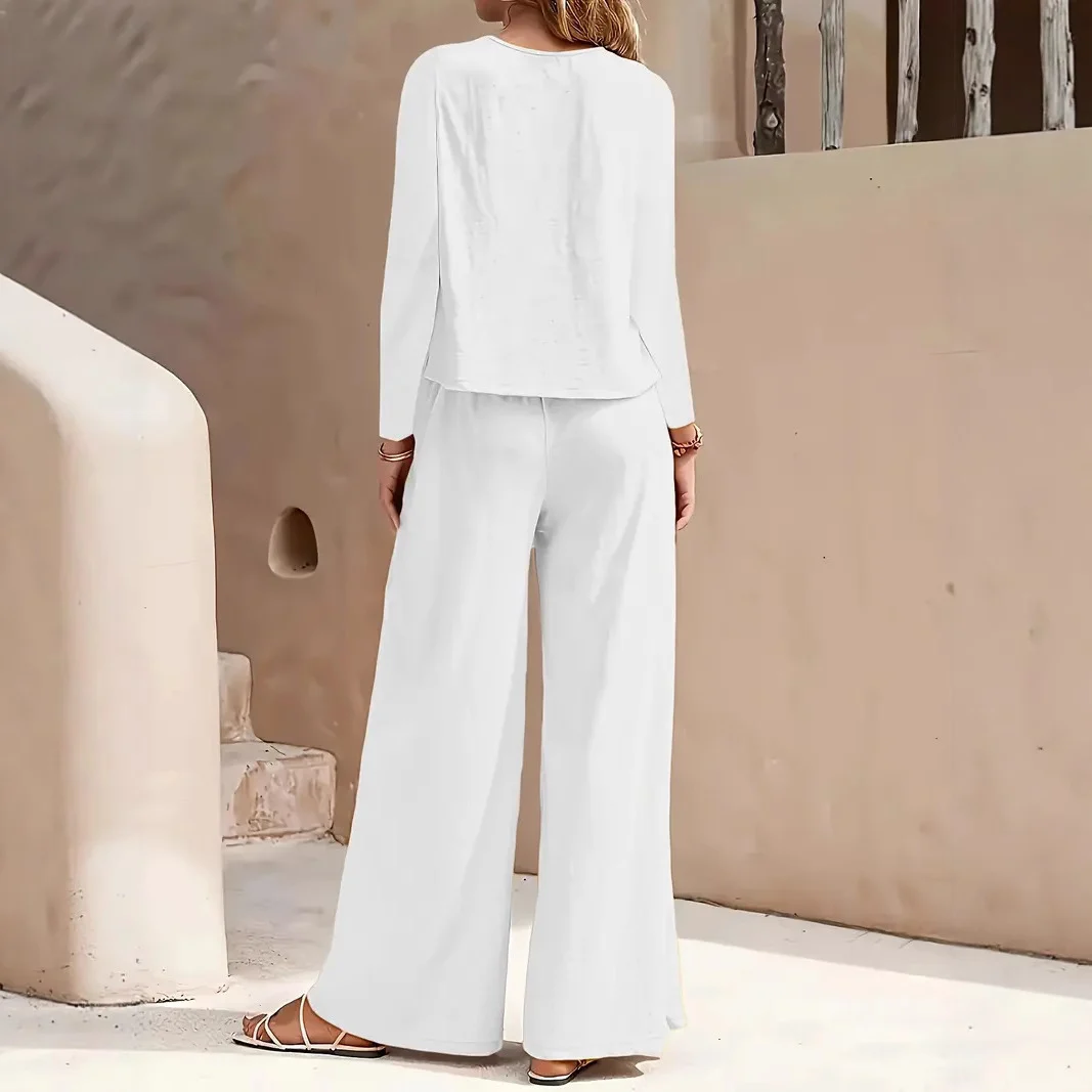 Long Sleeve Loose Wide Leg Pants Suit - Image 6
