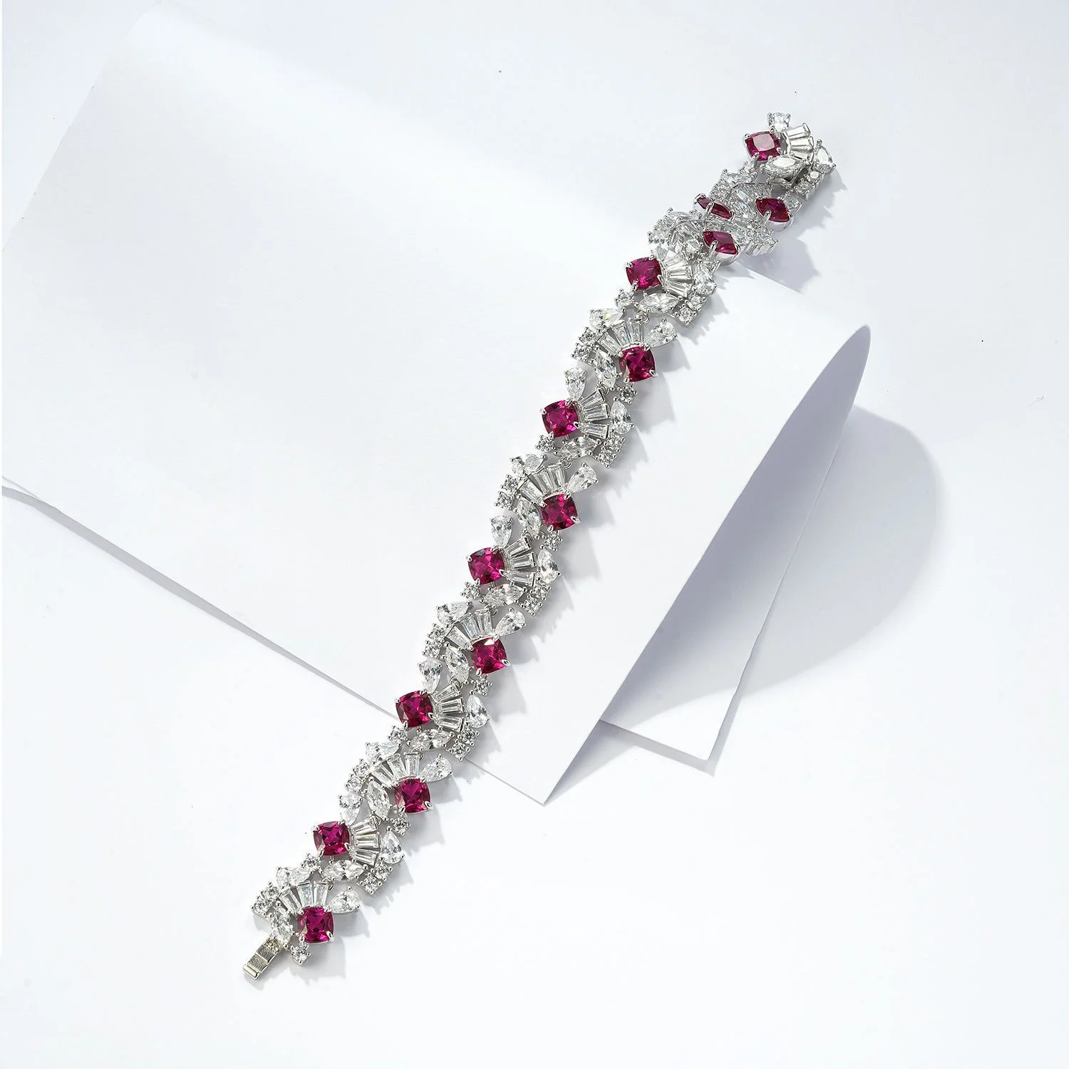 S925 Sterling Silver 5mm Lab-Grown Emerald Ruby Sapphire Tennis Bracelet 16.5cm 14 Stones Platinum Plated Gift Box - Image 9