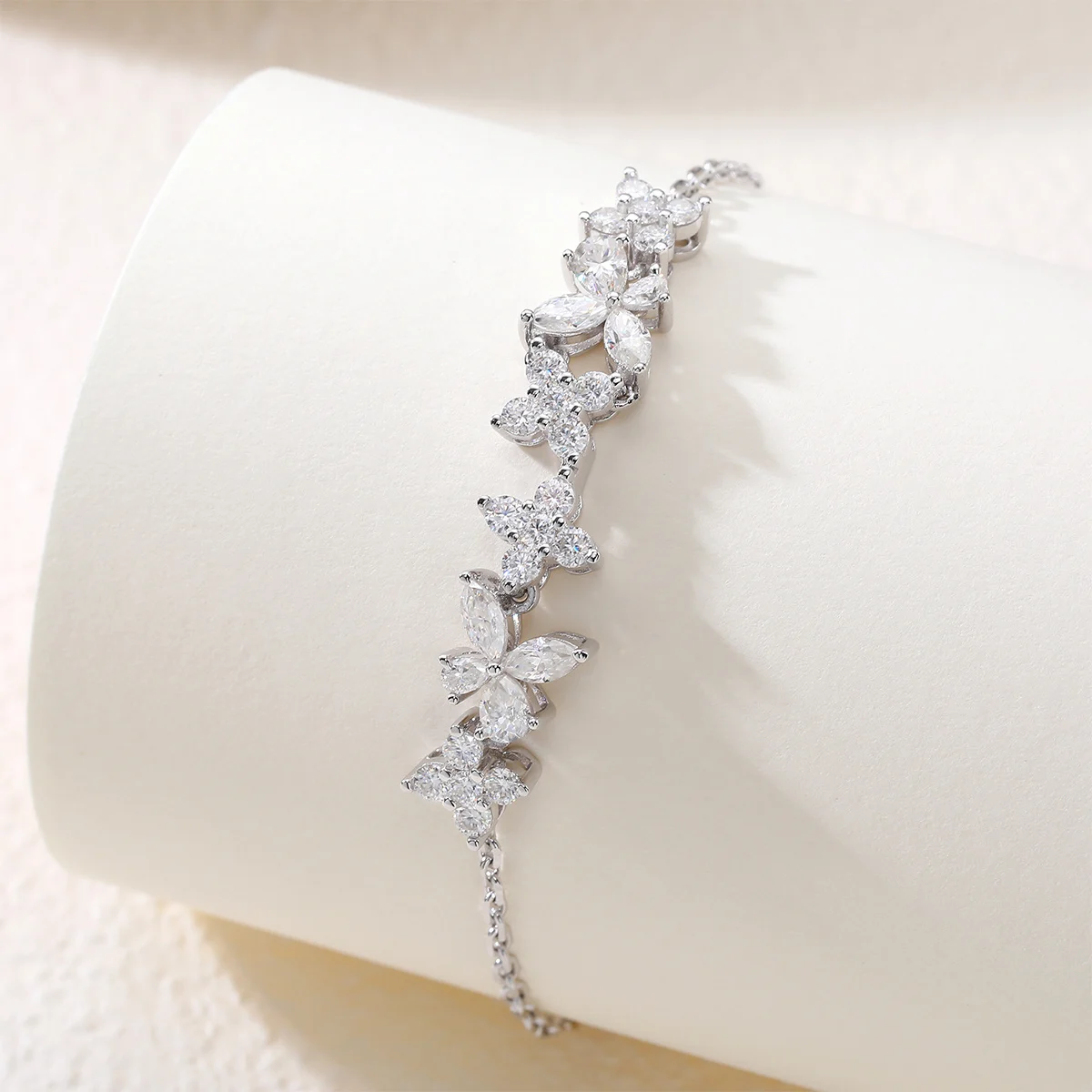 S925 Sterling Silver Lab-Grown Gemstone Butterfly Bracelet 16cm Blue P Ink Moissanite Platinum Plated Fashion Gift Box - Image 5