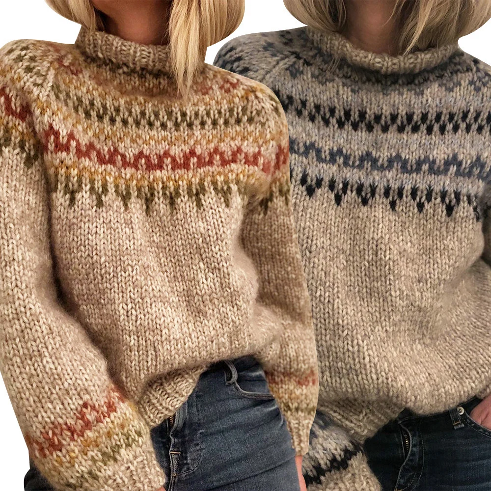 Sweater Half High Neck Pullover Straight Print Unisex Sweater - Image 5