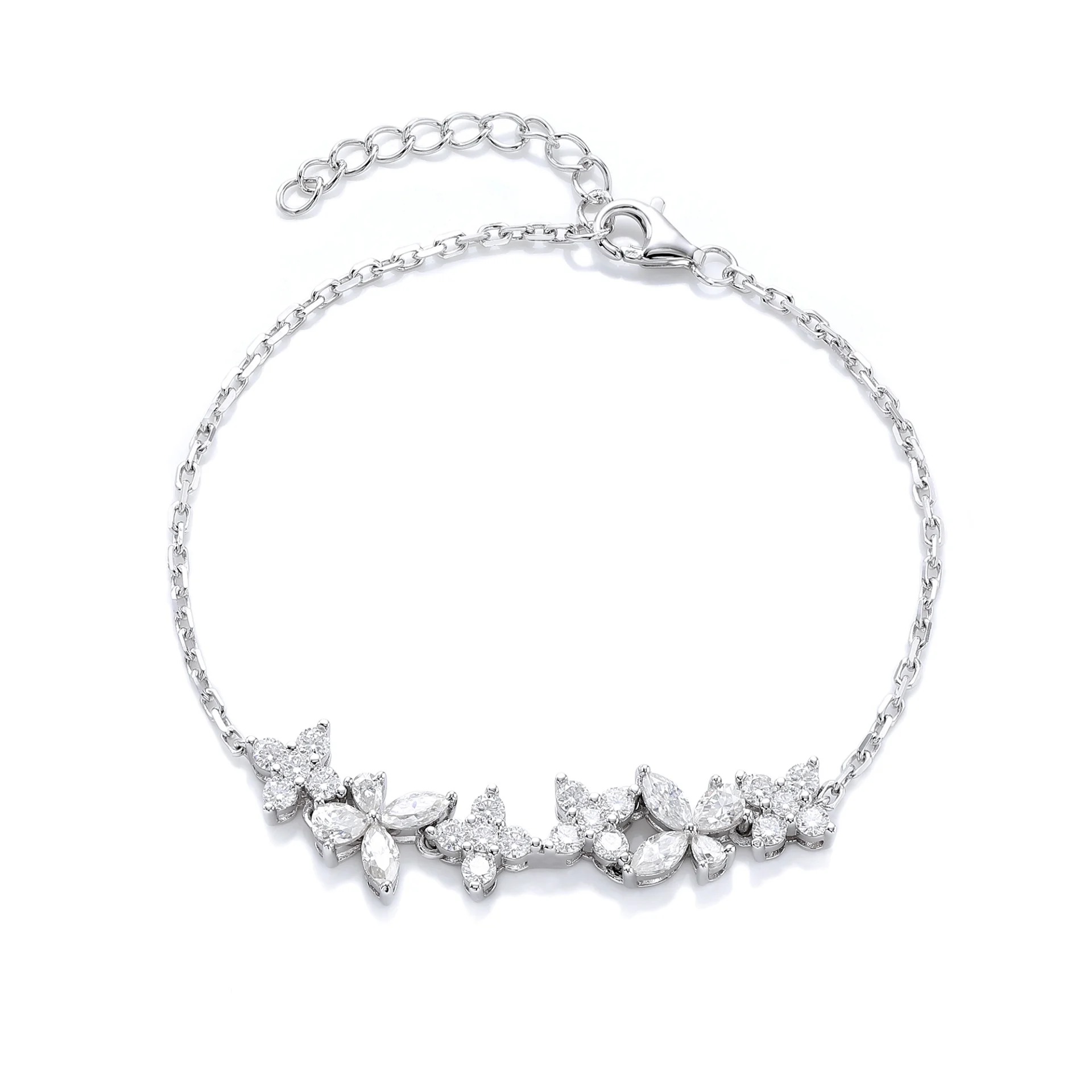 S925 Sterling Silver Lab-Grown Gemstone Butterfly Bracelet 16cm Blue P Ink Moissanite Platinum Plated Fashion Gift Box