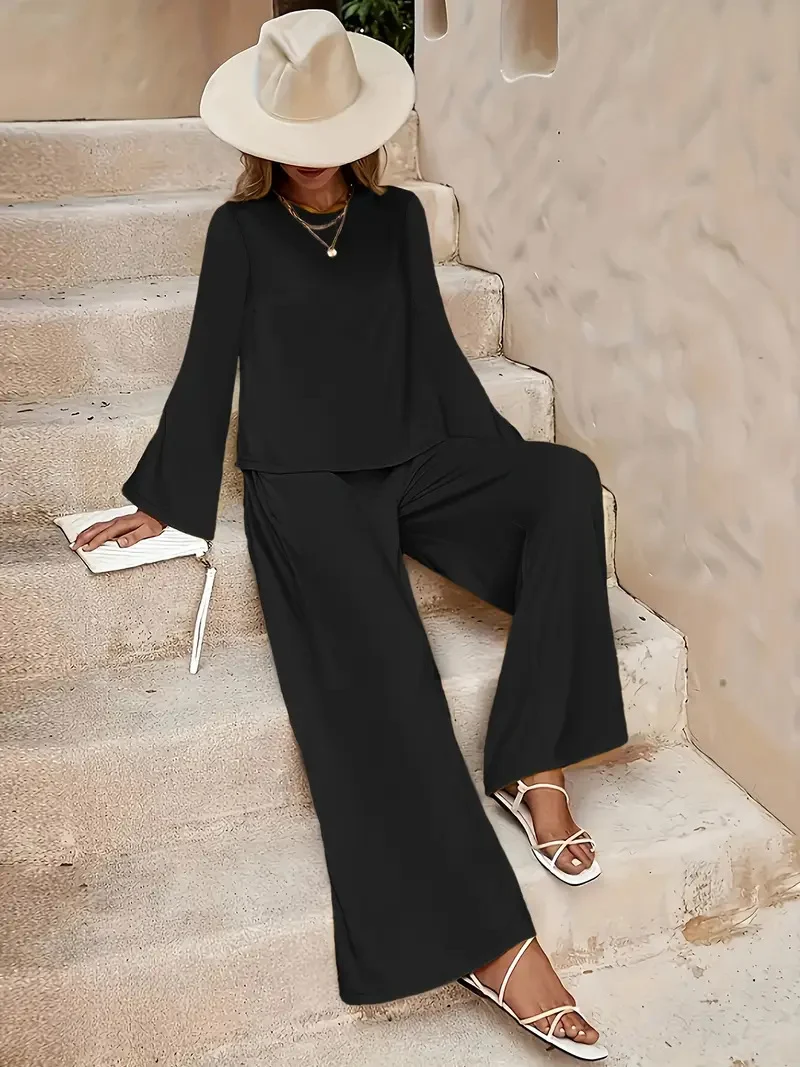Long Sleeve Loose Wide Leg Pants Suit - Image 4