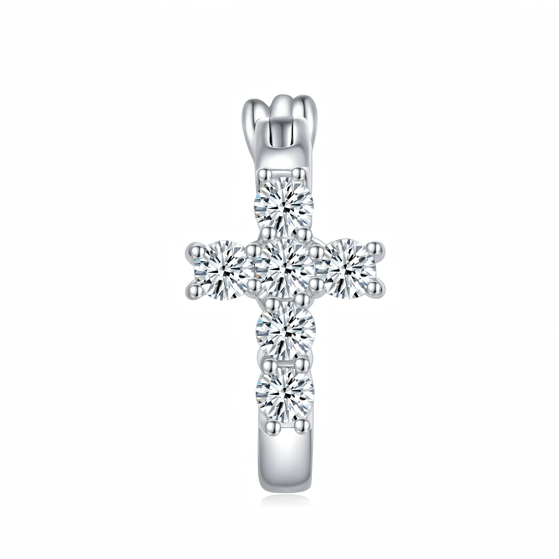 S925 Sterling Silver Cross Hoop Earrings For Women Moissanite Christian Jewelry With GRA Certificate Platinum Plated Gift Box Set