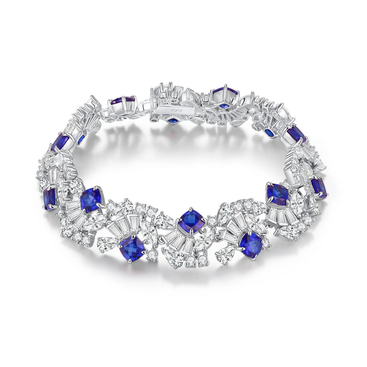 S925 Sterling Silver 5mm Lab-Grown Emerald Ruby Sapphire Tennis Bracelet 16.5cm 14 Stones Platinum Plated Gift Box