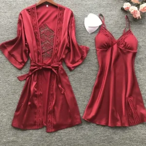Two-piece long-sleeved pajamas women's home set with chest pad