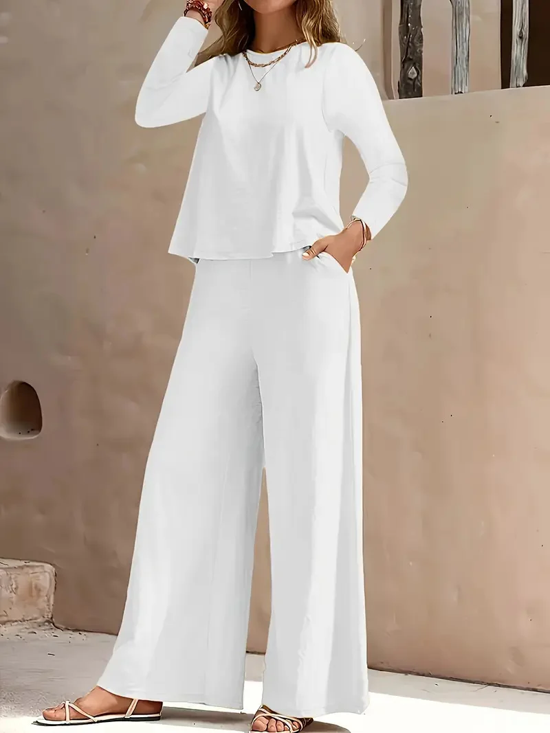 Long Sleeve Loose Wide Leg Pants Suit - Image 3